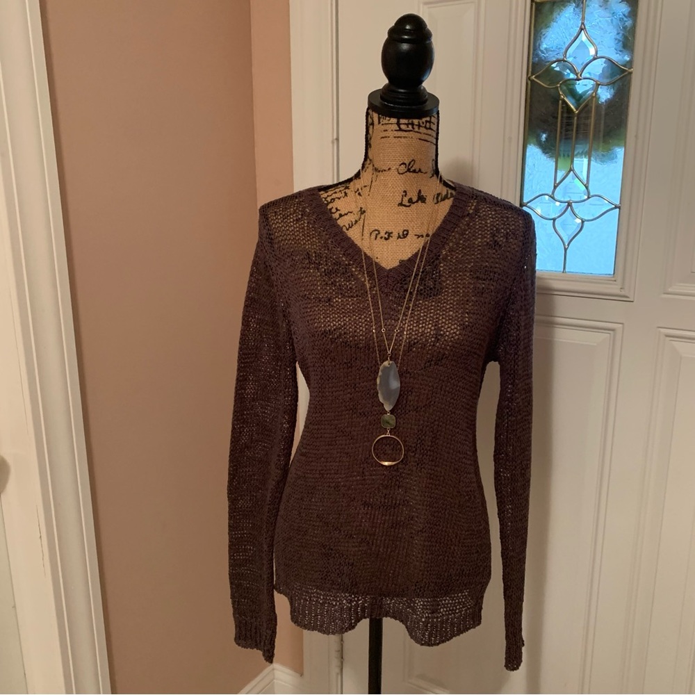 DKNY Knit Crochet Brown Long Sleeve Sweater Size Large NWT